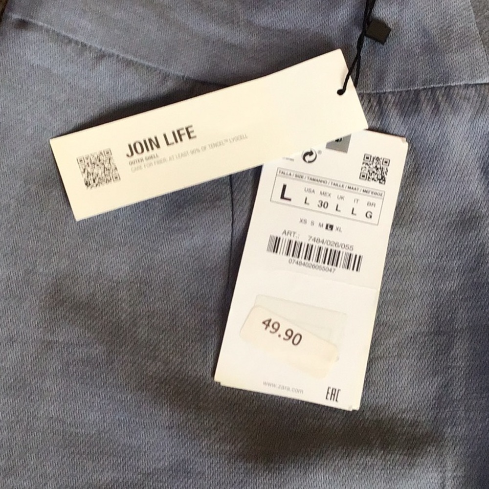 ZARA Balloon High Waist Crop Pant Cadet Blue/Gray Size Large - Picture 11 of 12